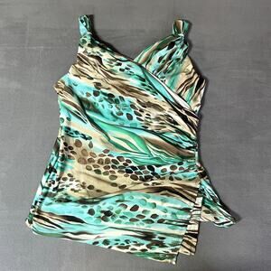 Miraclesuit Paramore Swim Tankini Top Womens 10 Green Brown Animal Print